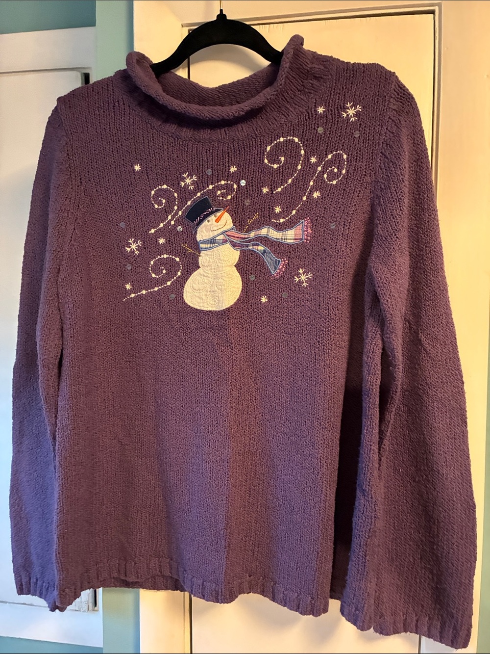 Christopher & Banks Purple Snowman Cowl Neck Sweater large